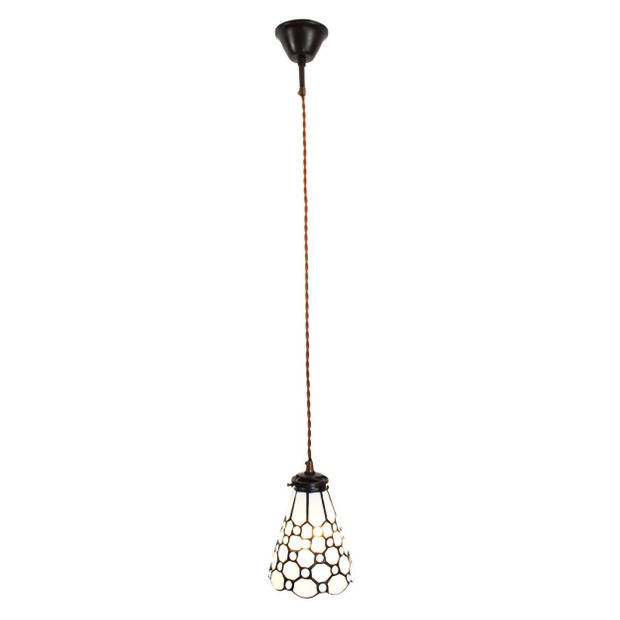 HAES DECO - Hanglamp Tiffany Wit, Bruin Ø 15x115 cm E14/max 1x40W