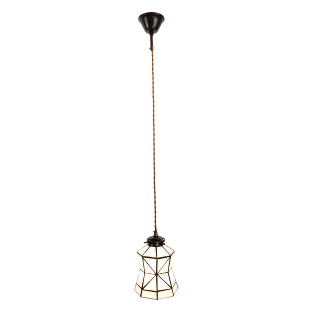 HAES DECO - Hanglamp Tiffany Wit, Bruin Ø 15x115 cm E14/max 1x40W