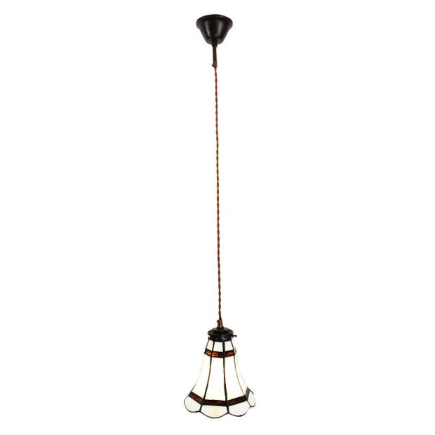 HAES DECO - Hanglamp Tiffany Wit, Bruin Ø 15x115 cm E14/max 1x40W