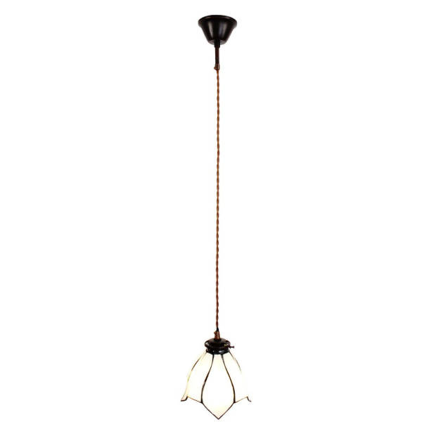 HAES DECO - Hanglamp Tiffany Wit, Bruin Ø 18x115 cm E14/max 1x25W