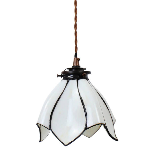 HAES DECO - Hanglamp Tiffany Wit, Bruin Ø 18x115 cm E14/max 1x25W