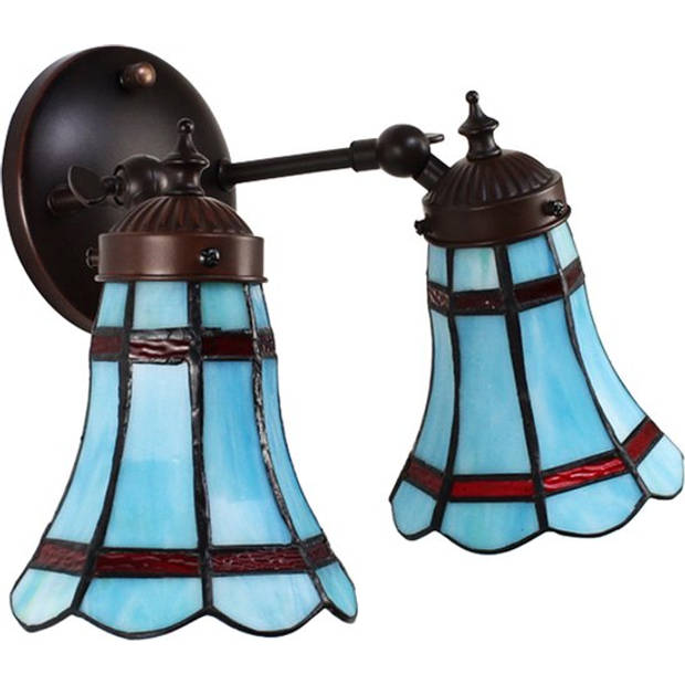 HAES DECO - Wandlamp Tiffany Blauw, Rood 30x23x23 cm E14/max 2x25W