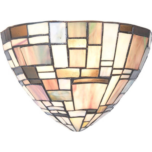 HAES DECO - Wandlamp Tiffany Bruin, Beige 30x16x18 cm E14/max 1x40W