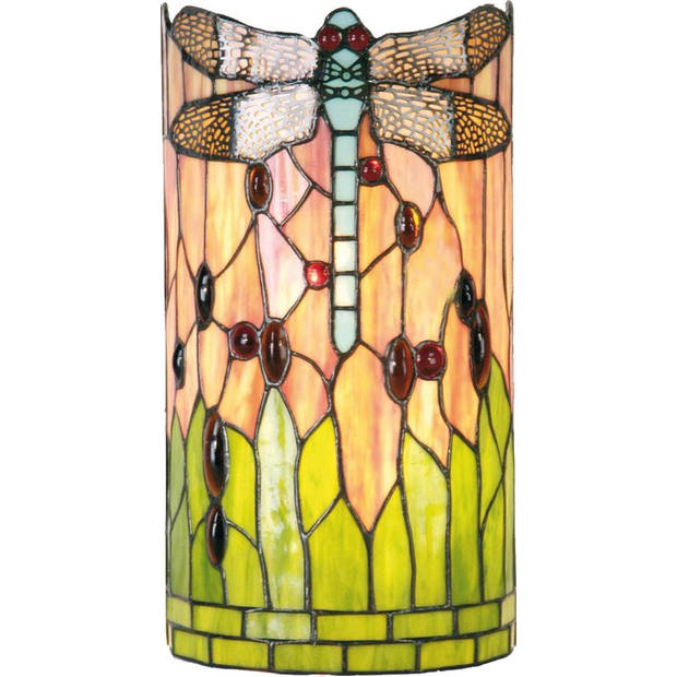 HAES DECO - Wandlamp Tiffany Groen, Bruin, Beige 20x11x36 cm E14/max 2x40W