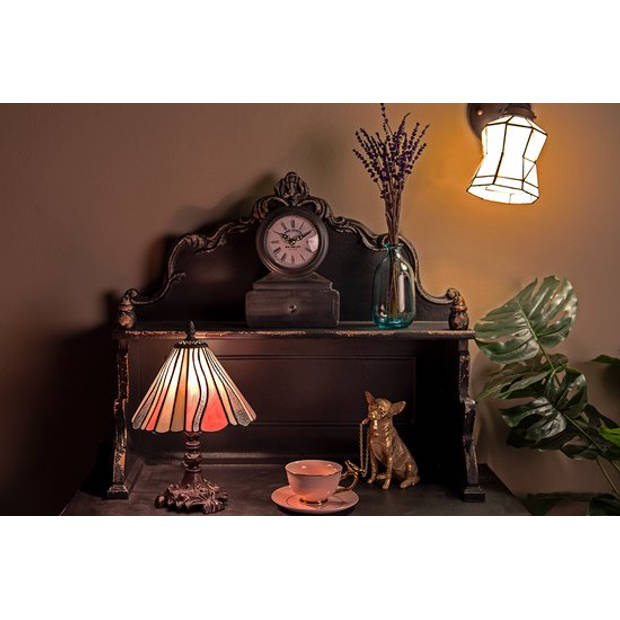 HAES DECO - Wandlamp Tiffany Wit, Bruin 17x12x23 cm E14/max 1x40W