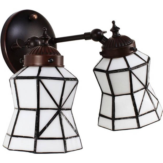 HAES DECO - Wandlamp Tiffany Wit, Bruin 30x23x23 cm E14/max 2x40W