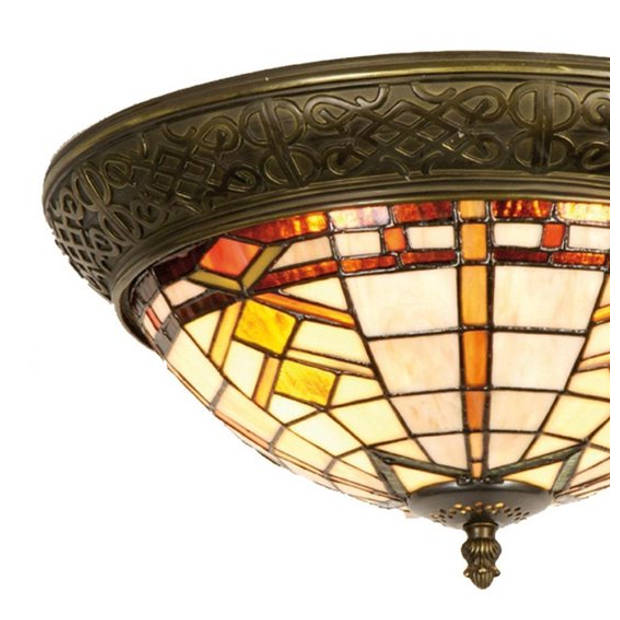 HAES DECO - Plafondlamp Tiffany Bruin, Beige Ø 38x19 cm E14/max 2x40W