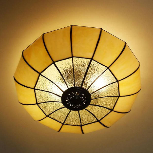 HAES DECO - Plafondlamp Tiffany Beige Ø 46x25 cm E27/max 2x60W