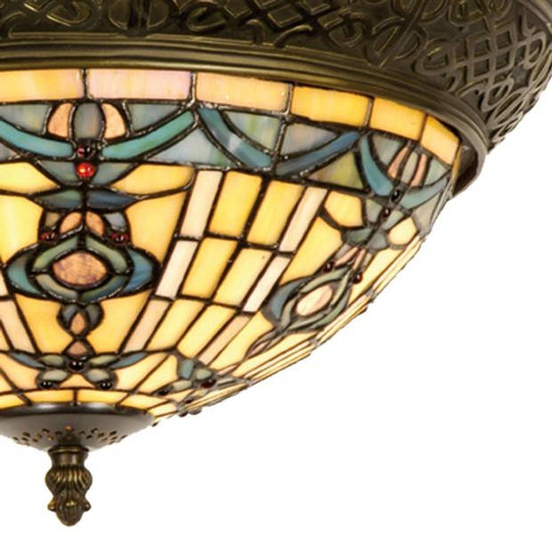HAES DECO - Plafondlamp Tiffany Beige, Blauw Ø 38x19 cm E14/max 2x40W