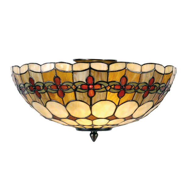 HAES DECO - Plafondlamp Tiffany Beige, Rood Ø 40x24 cm E14/max 2x40W