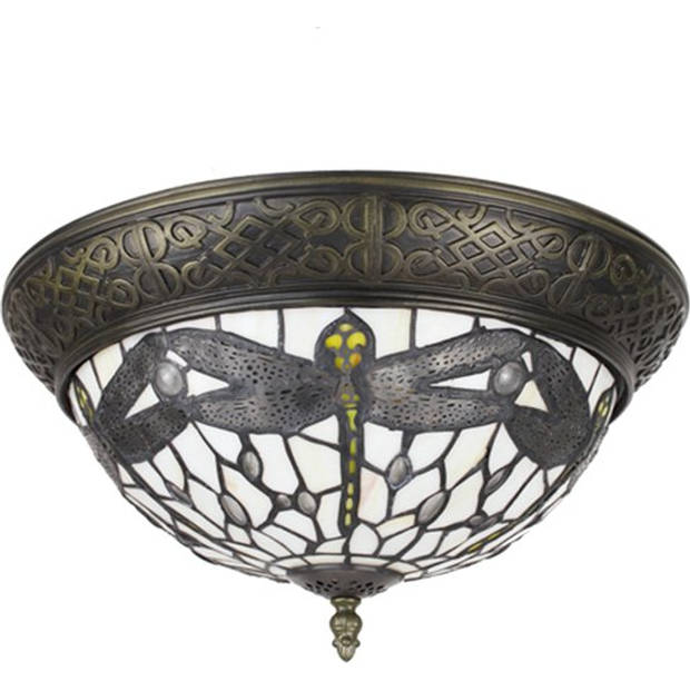 HAES DECO - Plafondlamp Tiffany Bruin Ø 38x20 cm E14/max 2x25W