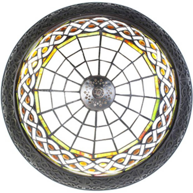 HAES DECO - Plafondlamp Tiffany Bruin Ø 38x20 cm E14/max 2x25W