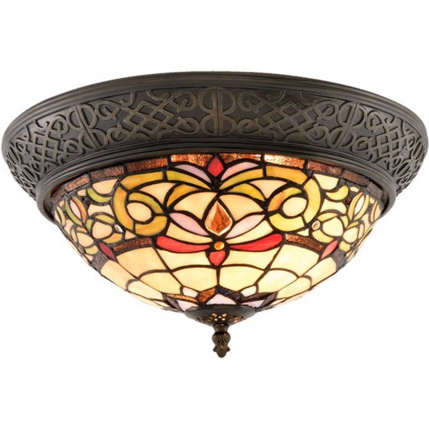 HAES DECO - Plafondlamp Tiffany Geel Ø 38x20 cm E14/max 2x40W