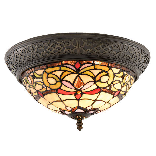 HAES DECO - Plafondlamp Tiffany Geel Ø 38x20 cm E14/max 2x40W