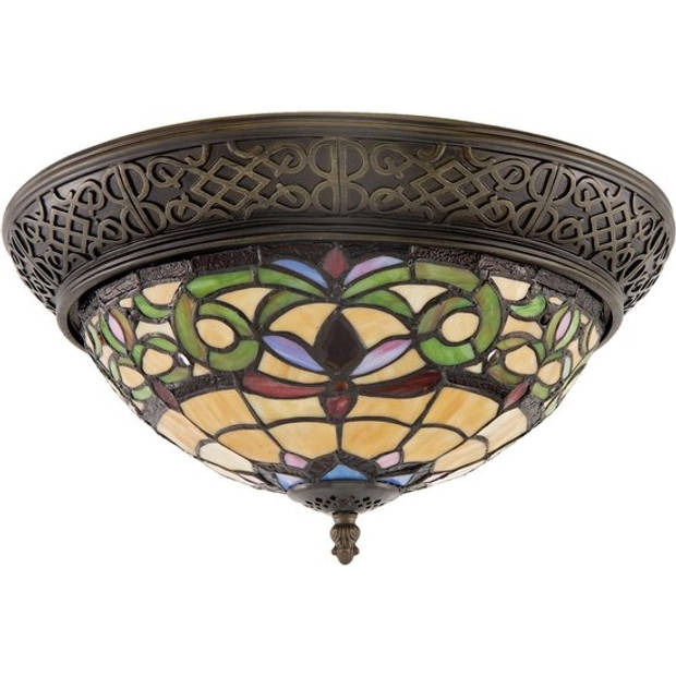 HAES DECO - Plafondlamp Tiffany Geel Ø 38x20 cm E14/max 2x40W