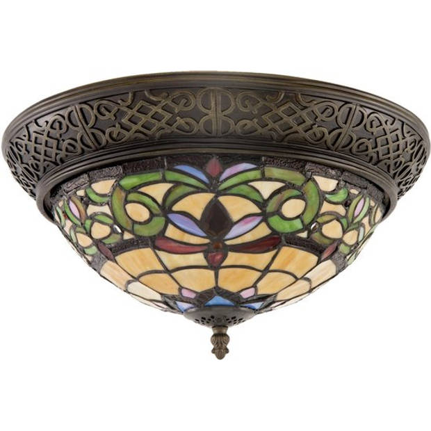 HAES DECO - Plafondlamp Tiffany Geel Ø 38x20 cm E14/max 2x40W