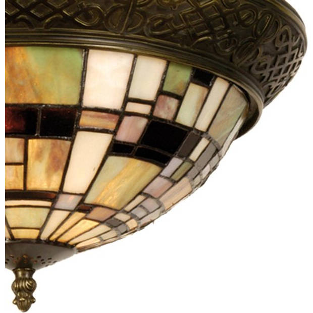 HAES DECO - Plafondlamp Tiffany Groen, Bruin, Beige Ø 38x19 cm E14/max 2x40W
