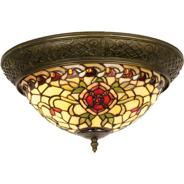 HAES DECO - Plafondlamp Tiffany Rood, Groen Ø 38x19 cm E14/max 2x40W