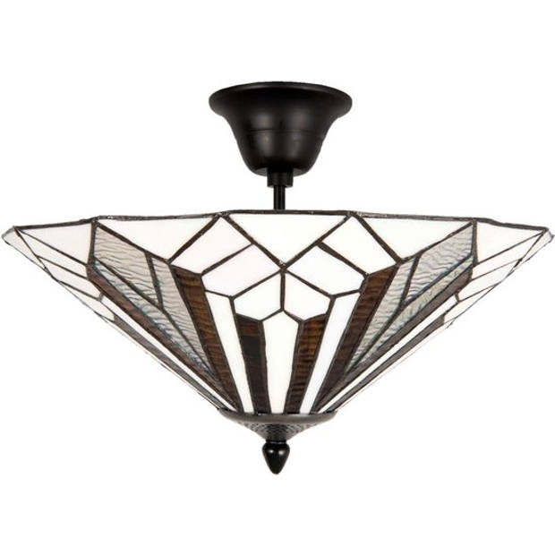HAES DECO - Plafondlamp Tiffany Wit, Bruin Ø 40x28 cm E14/max 2x40W