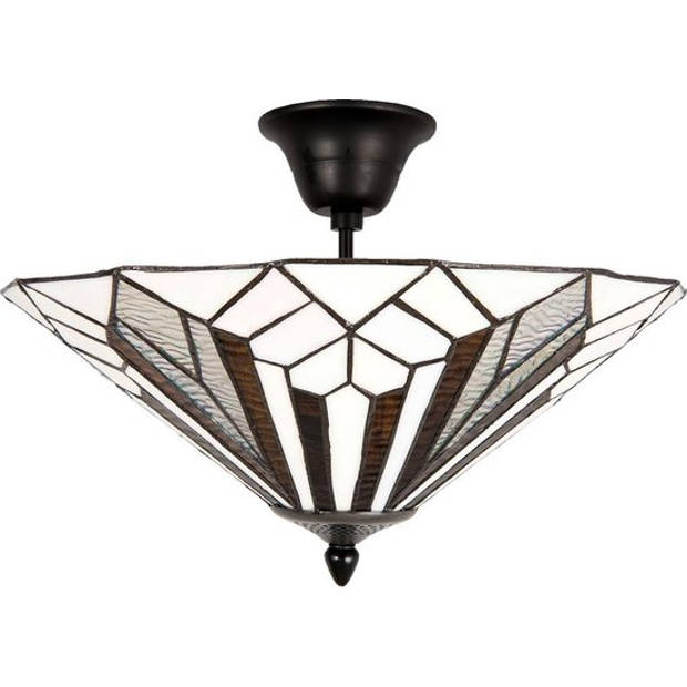 HAES DECO - Plafondlamp Tiffany Wit, Bruin Ø 40x28 cm E14/max 2x40W