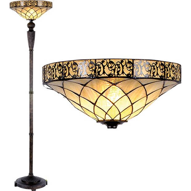 HAES DECO - Tiffany Vloerlamp Bruin, Beige Ø 41x179 cm E27/max 1x60W