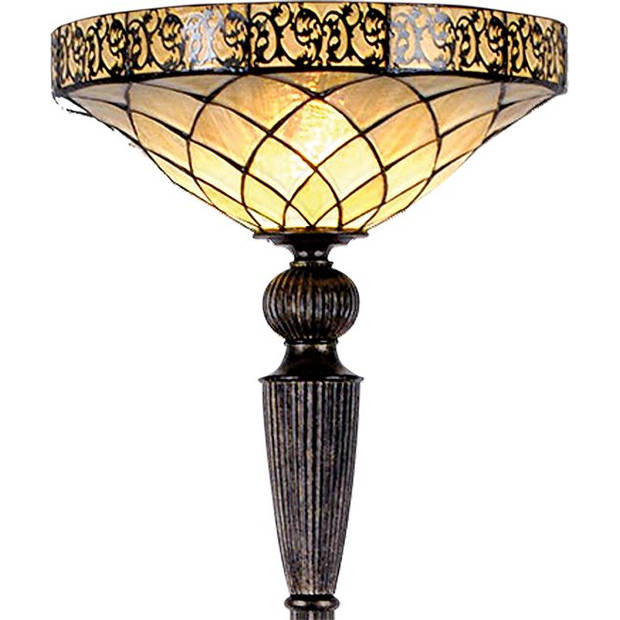 HAES DECO - Tiffany Vloerlamp Bruin, Beige Ø 41x179 cm E27/max 1x60W