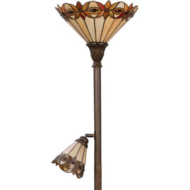 HAES DECO - Tiffany Vloerlamp Beige Ø35/Ø14x176cm E27/max2x60W E14/max 1x25W