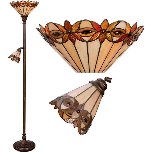 HAES DECO - Tiffany Vloerlamp Beige Ø35/Ø14x176cm E27/max2x60W E14/max 1x25W