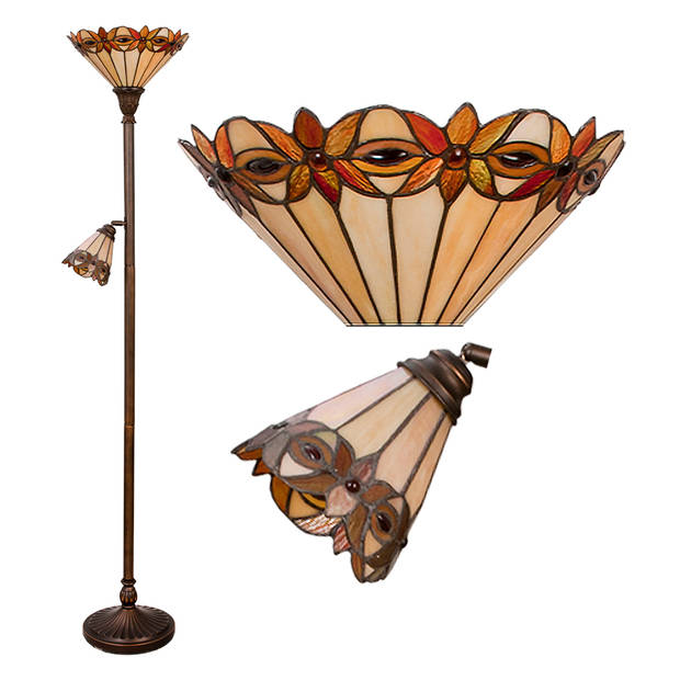 HAES DECO - Tiffany Vloerlamp Beige Ø35/Ø14x176cm E27/max2x60W E14/max 1x25W