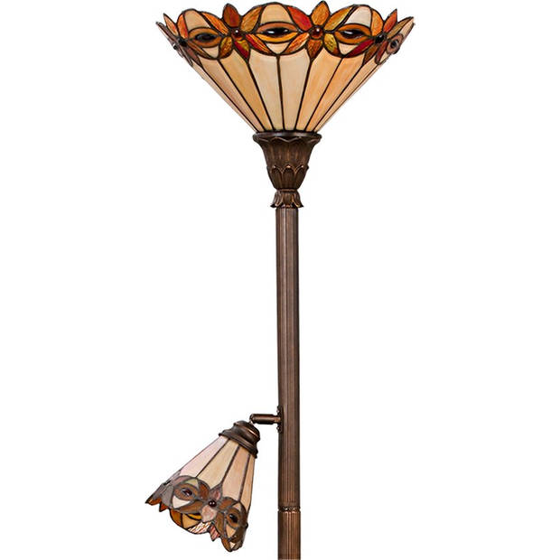 HAES DECO - Tiffany Vloerlamp Beige Ø35/Ø14x176cm E27/max2x60W E14/max 1x25W