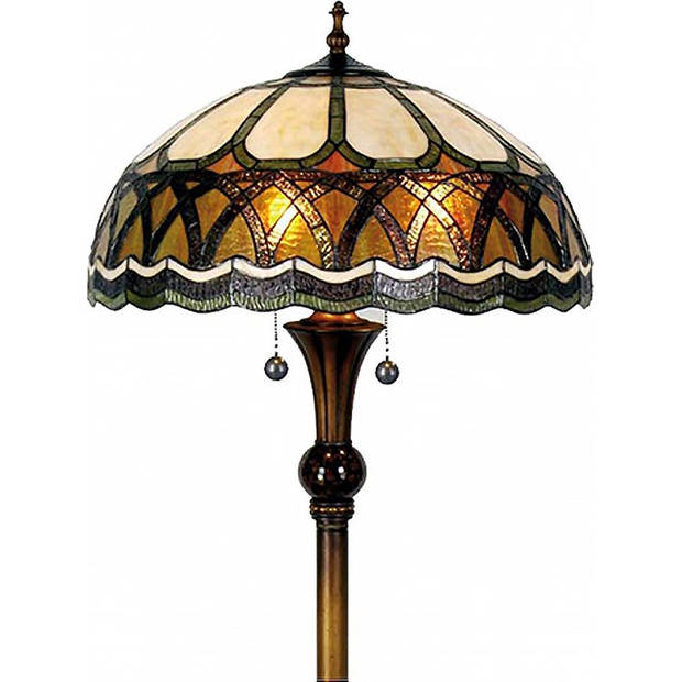 HAES DECO - Tiffany Vloerlamp Bruin, Beige Ø 56x164 cm E27/max 3x60W