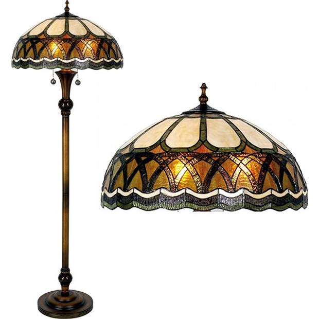 HAES DECO - Tiffany Vloerlamp Bruin, Beige Ø 56x164 cm E27/max 3x60W