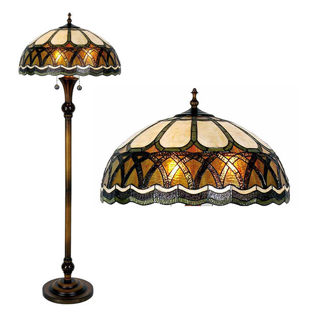 HAES DECO - Tiffany Vloerlamp Bruin, Beige Ø 56x164 cm E27/max 3x60W