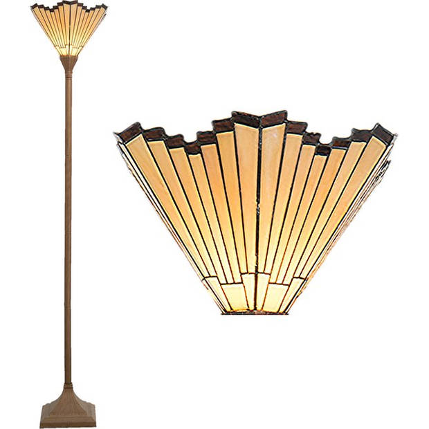 HAES DECO - Tiffany Vloerlamp Goudkleurig 37x37x183 cm E27/max 1x60W