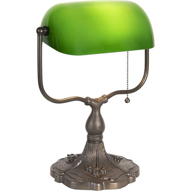 HAES DECO - Bureaulamp Bankierslamp Groen, Bruin 27x20x36 cm E27/max 1x60W