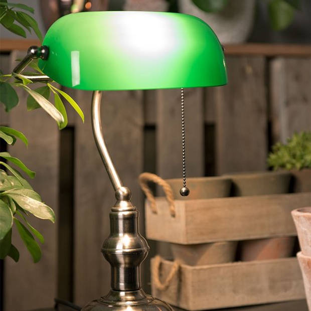 HAES DECO - Bureaulamp Bankierslamp Groen 27x17x41 cm E27/max 1x60W