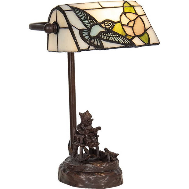 HAES DECO - Bureaulamp Bankierslamp Tiffany Meerkleurig 17x15x28 cm
