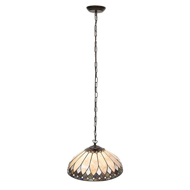 HAES DECO - Hanglamp Tiffany Beige, Bruin Ø 40x95 cm E27/max 1x60W