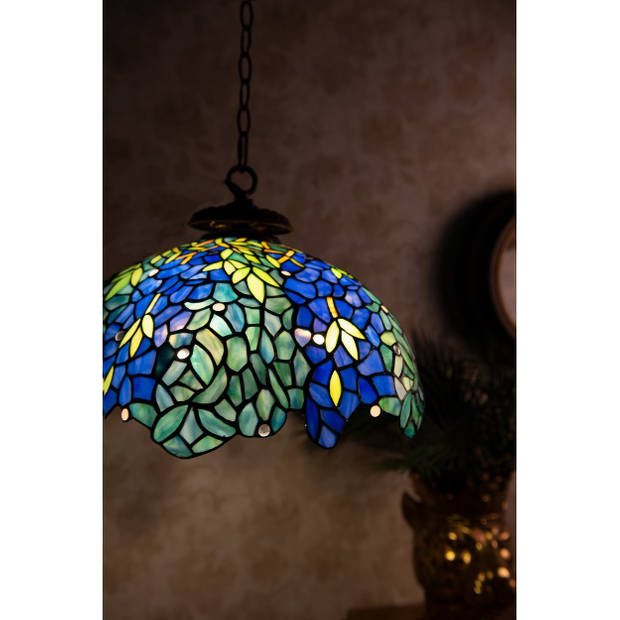 HAES DECO - Hanglamp Tiffany Blauw, Groen Ø 45x26/126 cm E27/max 3x60W