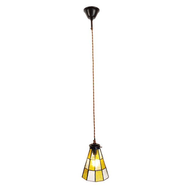 HAES DECO - Hanglamp Tiffany Geel, Bruin Ø 15x115 cm E14/max 1x40W