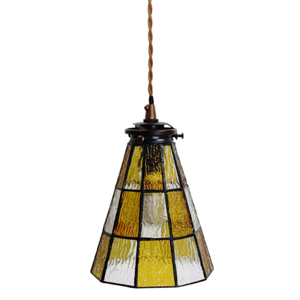 HAES DECO - Hanglamp Tiffany Geel, Bruin Ø 15x115 cm E14/max 1x40W