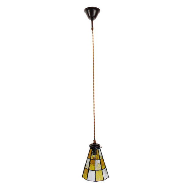HAES DECO - Hanglamp Tiffany Geel, Bruin Ø 15x115 cm E14/max 1x40W