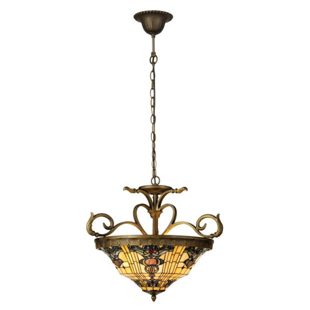 HAES DECO - Hanglamp Tiffany Geel, Bruin Ø 56x55/170 cm E27/max 3x60W