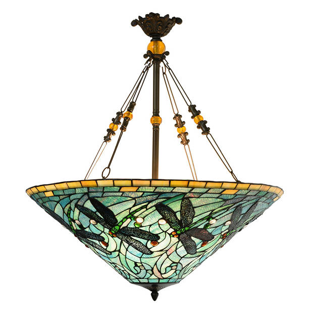 HAES DECO - Hanglamp Tiffany Groen, Blauw Ø 71x75 cm E27/max 3x60W