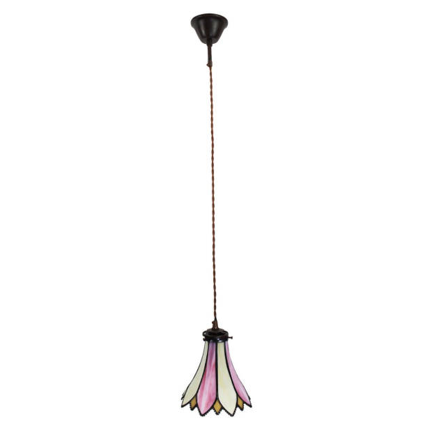 HAES DECO - Hanglamp Tiffany Roze, Beige Ø 15x115 cm E14/max 1x40W