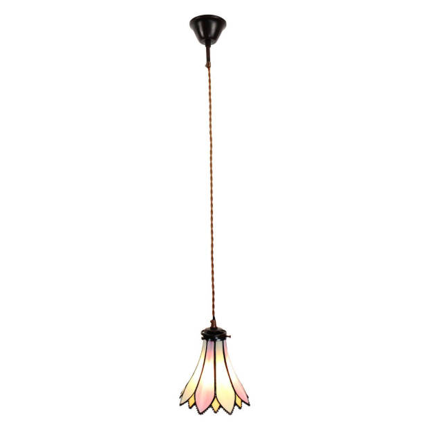 HAES DECO - Hanglamp Tiffany Roze, Beige Ø 15x115 cm E14/max 1x40W