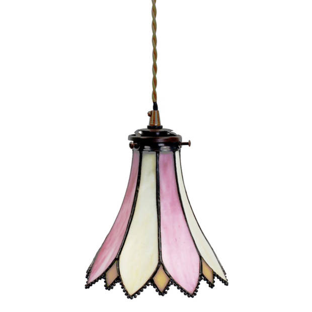 HAES DECO - Hanglamp Tiffany Roze, Beige Ø 15x115 cm E14/max 1x40W