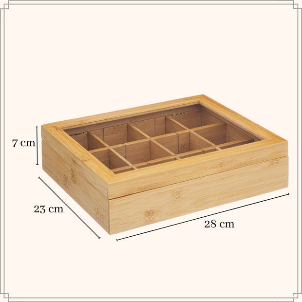 OTIX Theedoos - Theekist - 12 Vaks - Aanpasbaar tot 6 Vaks - Hout - 23x28x7cm - Bamboe