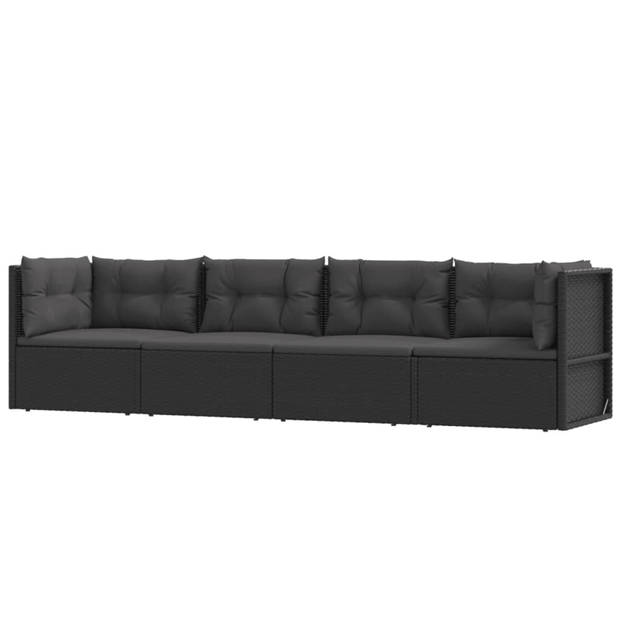 vidaXL 4-delige Loungeset met kussens poly rattan zwart