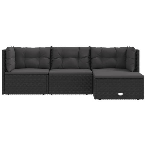 vidaXL 4-delige Loungeset met kussens poly rattan zwart